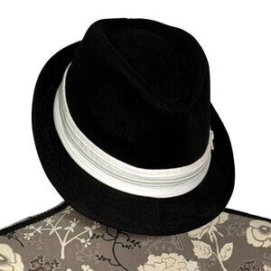 Black Fedora Hat w/ White Ribbon Zipper Band Unisex Size OS Men/Women